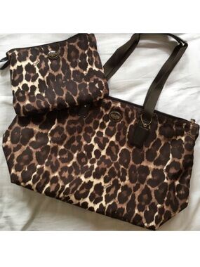 Coach Tote Bag + Pouch Getaway Ocelot Packable Weekender, 2 pc Set, Like New